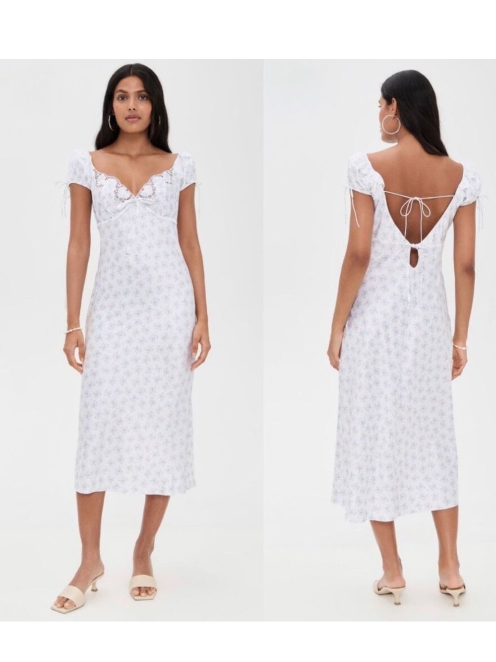 For Love And Lemons White Eyelet Midi Dress with Open Back Tie